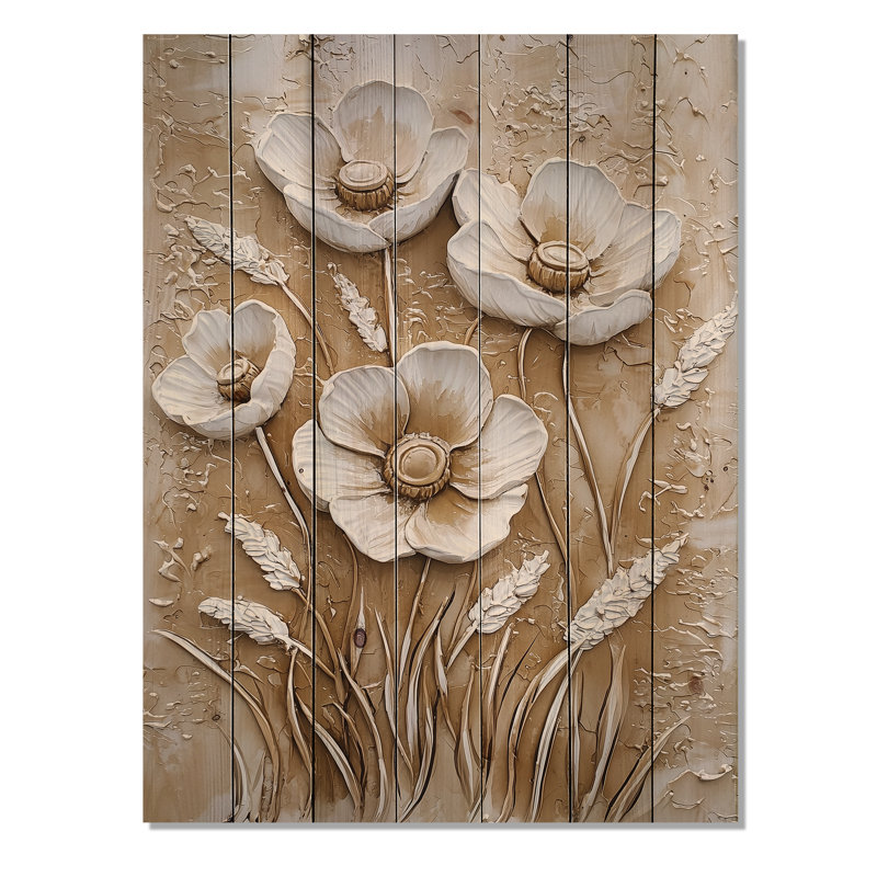 Bouton d'or rétro blanc doré I - Art mural traditionnel sur bois de pin naturel, H 20 po x l 10 po