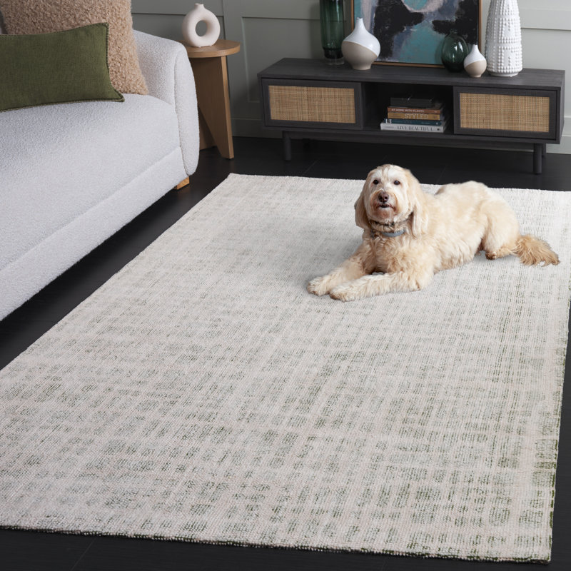Tapis vert / ivoire en coton / polyester touffeté à la main Restoration Vintage 902, Rectangle 5 pi x 8 pi