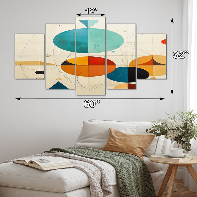 «Distant Galaxies Midcentury Elegant Retro III - Modern Midcentury», reproduction sur toile - 5 panneaux