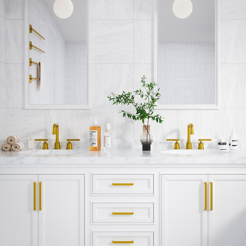8 Inch Widespread Bathroom Sink Faucet 3 Hole with Pop-up Drain and Supply Lines (2 Pack), Gold