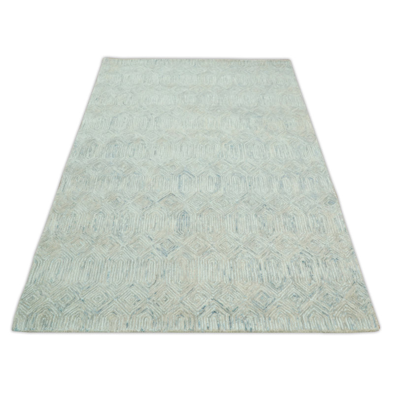 Tapis gris / ivoire en laine touffetée à la main à motif géométrique Norita, Rectangle 5 pi x 8 pi