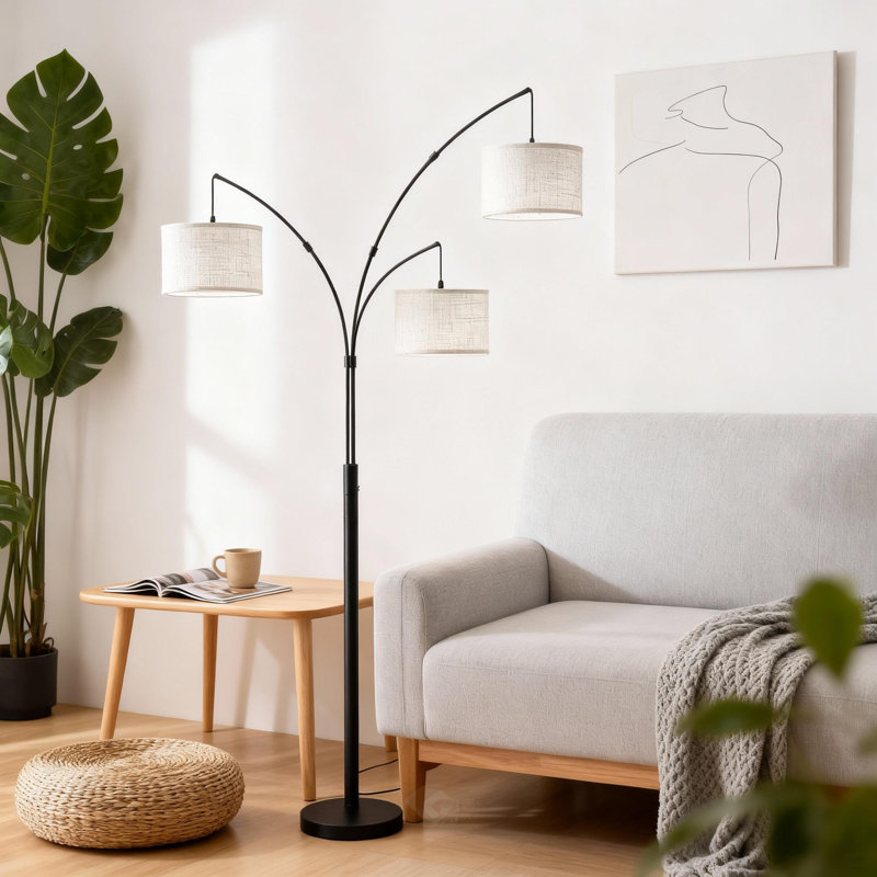 Smart 80" 3-Light Dimmable Tree Floor Lamp with Remote & APP, Beige, Black, 80" - 3 Lights