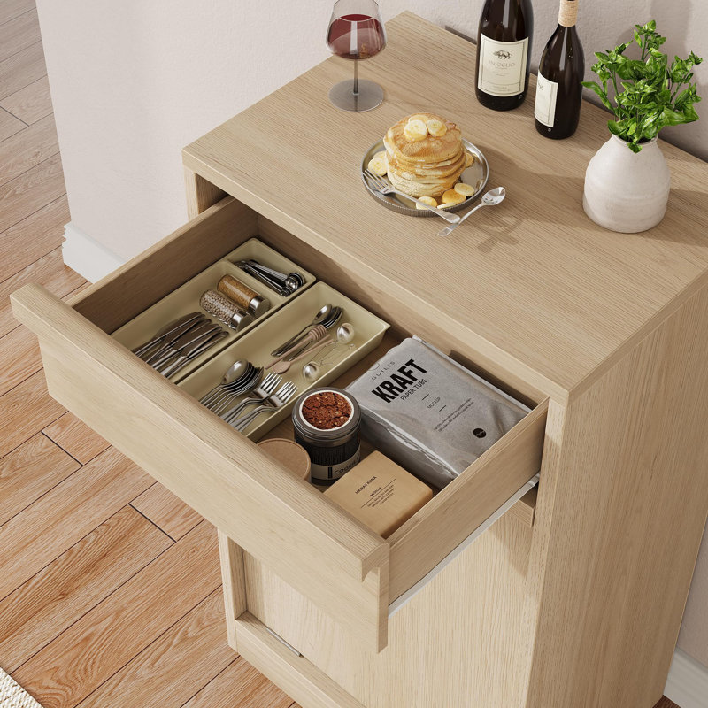 Double Tilt-Out Wooden Trash Can Cabinet, 20 Gal Pet-Proof Garbage Organizer with Storage Drawer, Natural