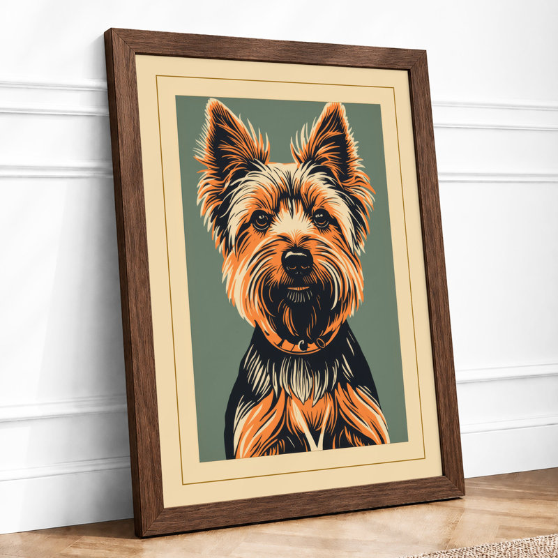 Alert Terrier Rustic - Framed Print, A3 - 42.0 x 29.7 cm, Walnut