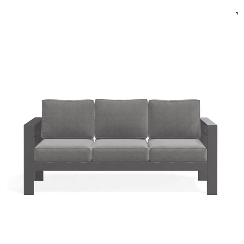 75" All-Weather Metal 3-Seat Patio Sofa Couch With Thick Cushions & Frame, Gray, Gray