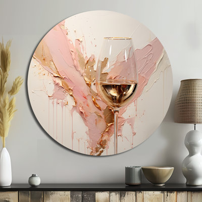 Minimalism Wine Champagne - Food & Beverage Round Metal Art