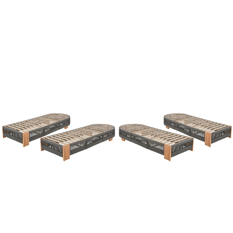 Outdoor Acacia Wood Patio Adjustable Lounge Chair Set of 4 - Uncushioned for Backyard Pool Garden, Teak/Gray