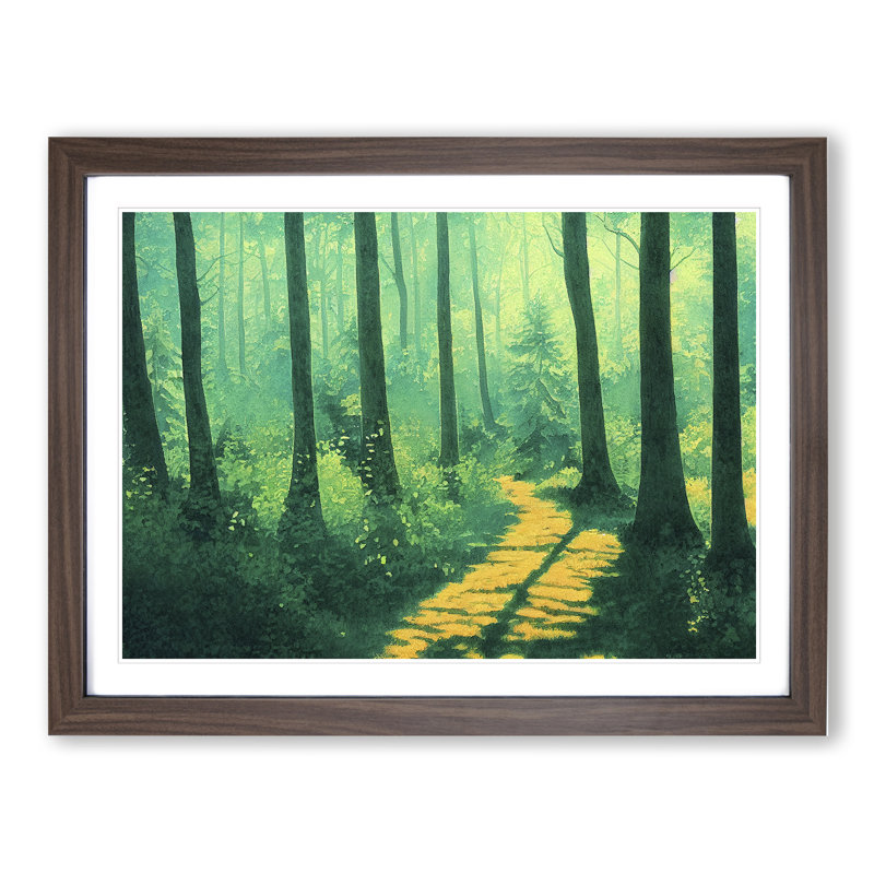 Summer Forest Pathway Vol.5 - Single Picture Frame Print, 25cm H x 34cm W x 2cm D, Walnut Framed
