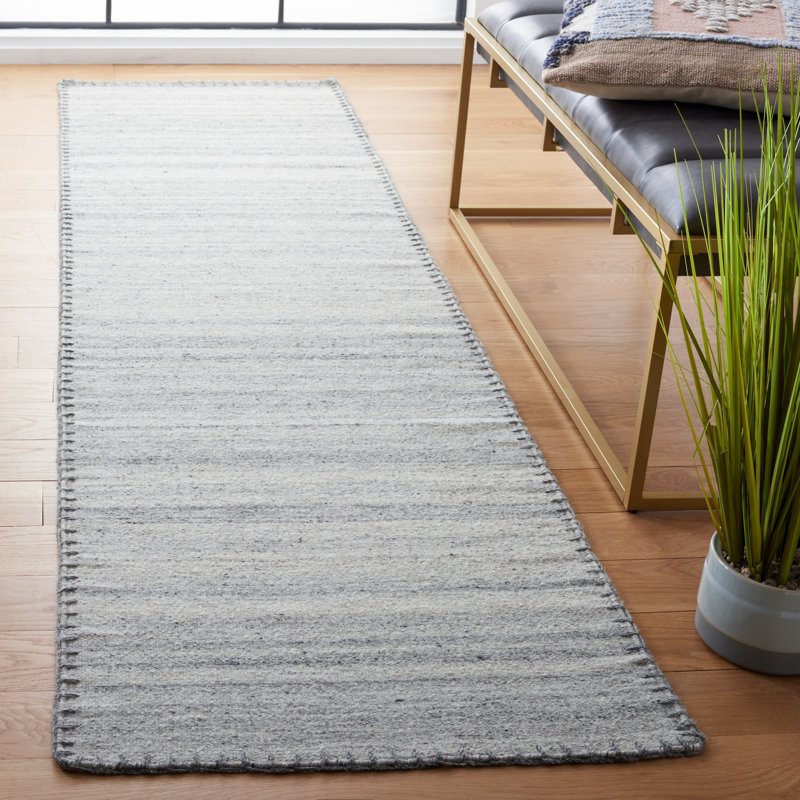 Angenette Flat Weave Wool/Cotton Solid Color Rug in Gray, Runner 2'3" x 9'