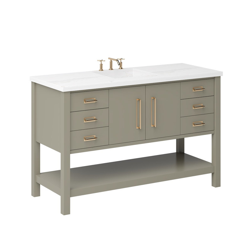 Kiawah Single Extra Wide Bath Vanity, Satin Gold, 54", French Olive