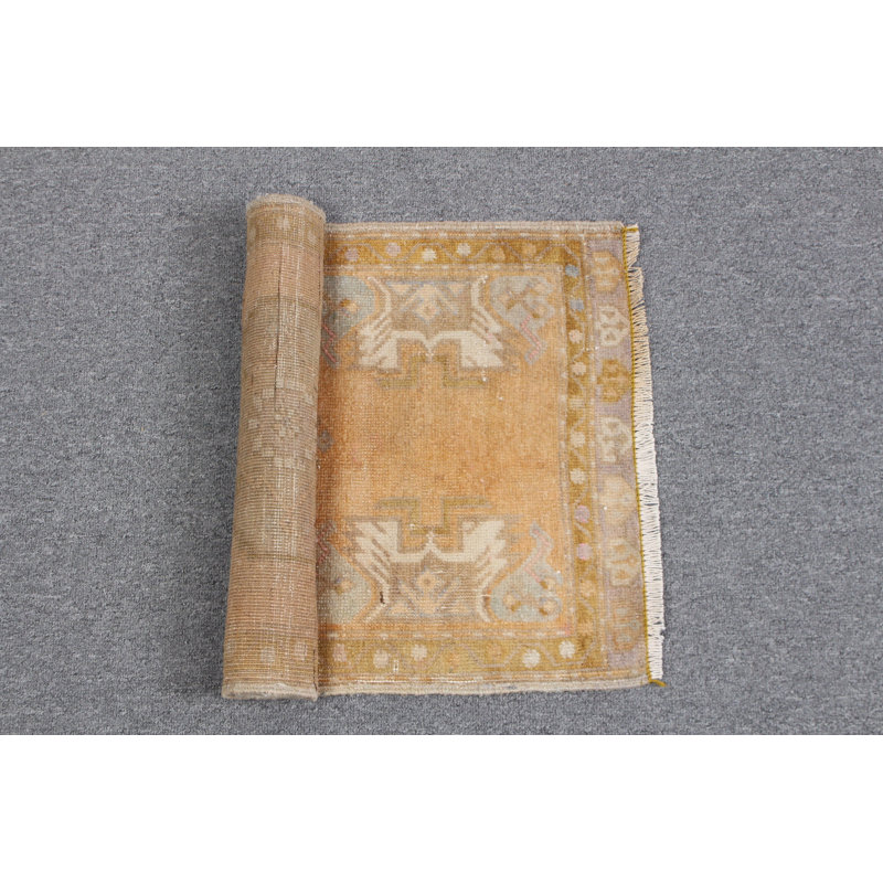 Traditional Turkish Oushak Wool Rug Featuring Faded Orange Tones for Entryways and Doors
