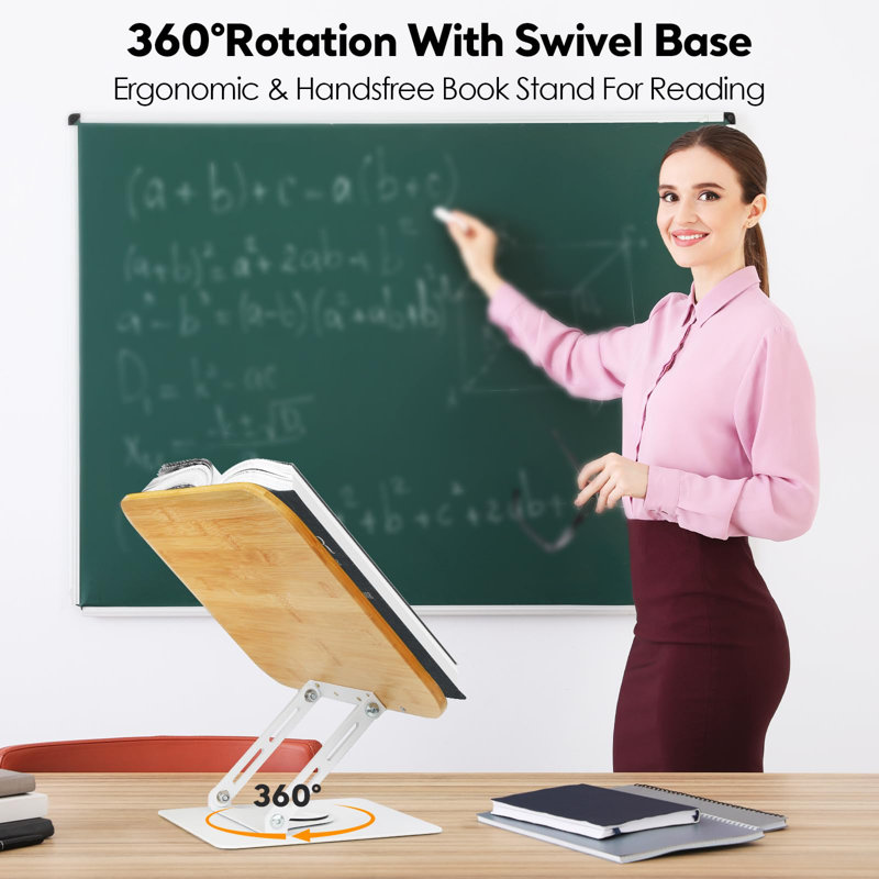 Book Stand For Reading Large Book Holder With 360° Rotating Base, 15.4"X11" Cookbook Stand Desktop Holder With Book Light, Foldable Desktop Stand For Textbook, Recipe, Laptop, Sheet Music