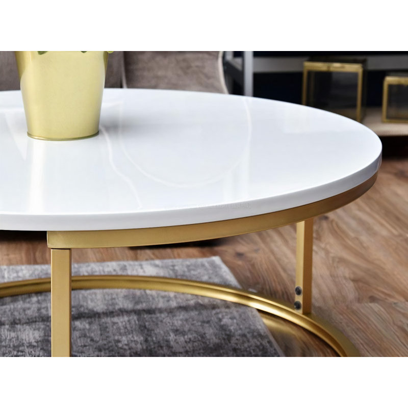 Centeno Frame Coffee Table, 36cm H x 80cm W x 80cm D, White Marble, Black