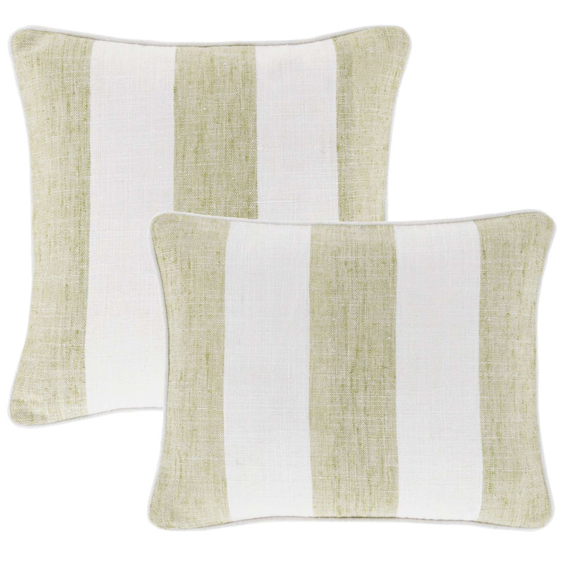 Green and White Striped Polyester Lumbar Pillow Cover