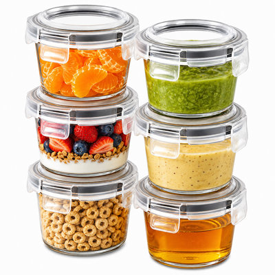 Sorbus 6-Pack 4.3oz/130ml Round Glass Meal Prep Containers with Airtight Lids – for Leftovers, Snacks and more