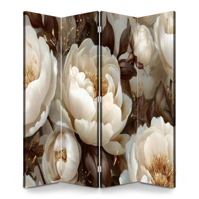Cloison pliante 6 panneaux à motif de pivoines or blanc somptueux