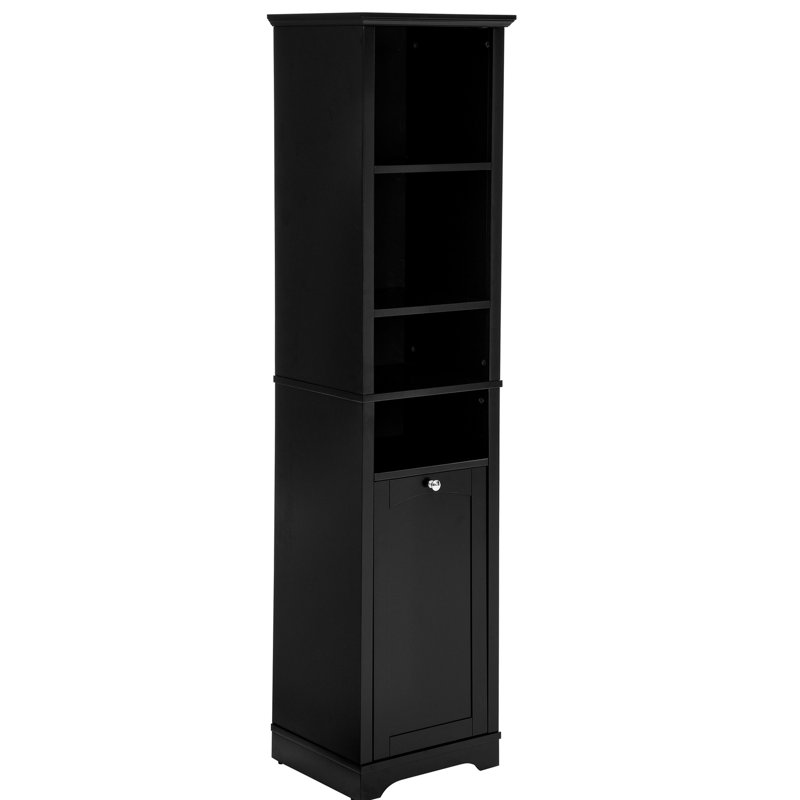 Armoire de salle de bain pour petit espace avec 4 tablettes réglables et panier à linge - Armoire noire avec rangement pour vêtements, hauteur de 63,13 po, facile à nettoyer