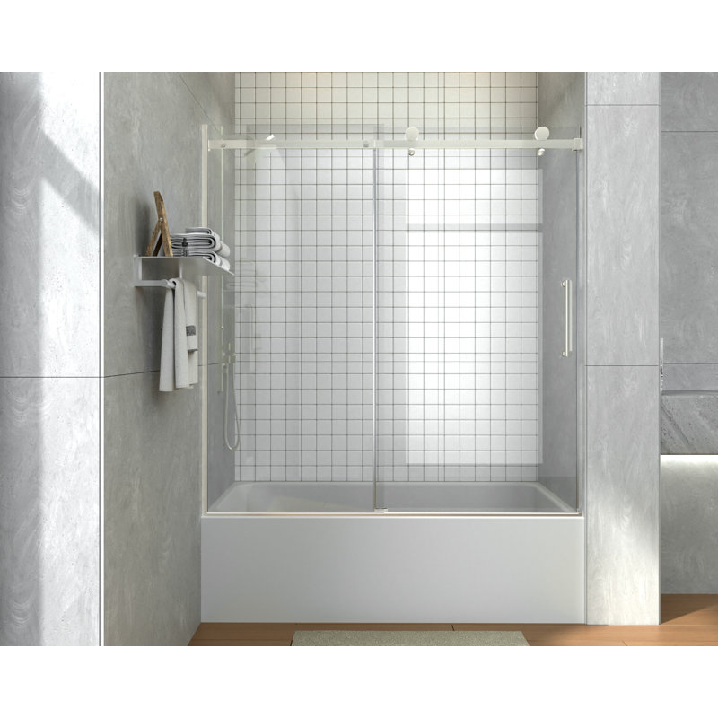 Porte de baignoire coulissante sans cadre de 55 à 59 po x H 60 po, Chrome