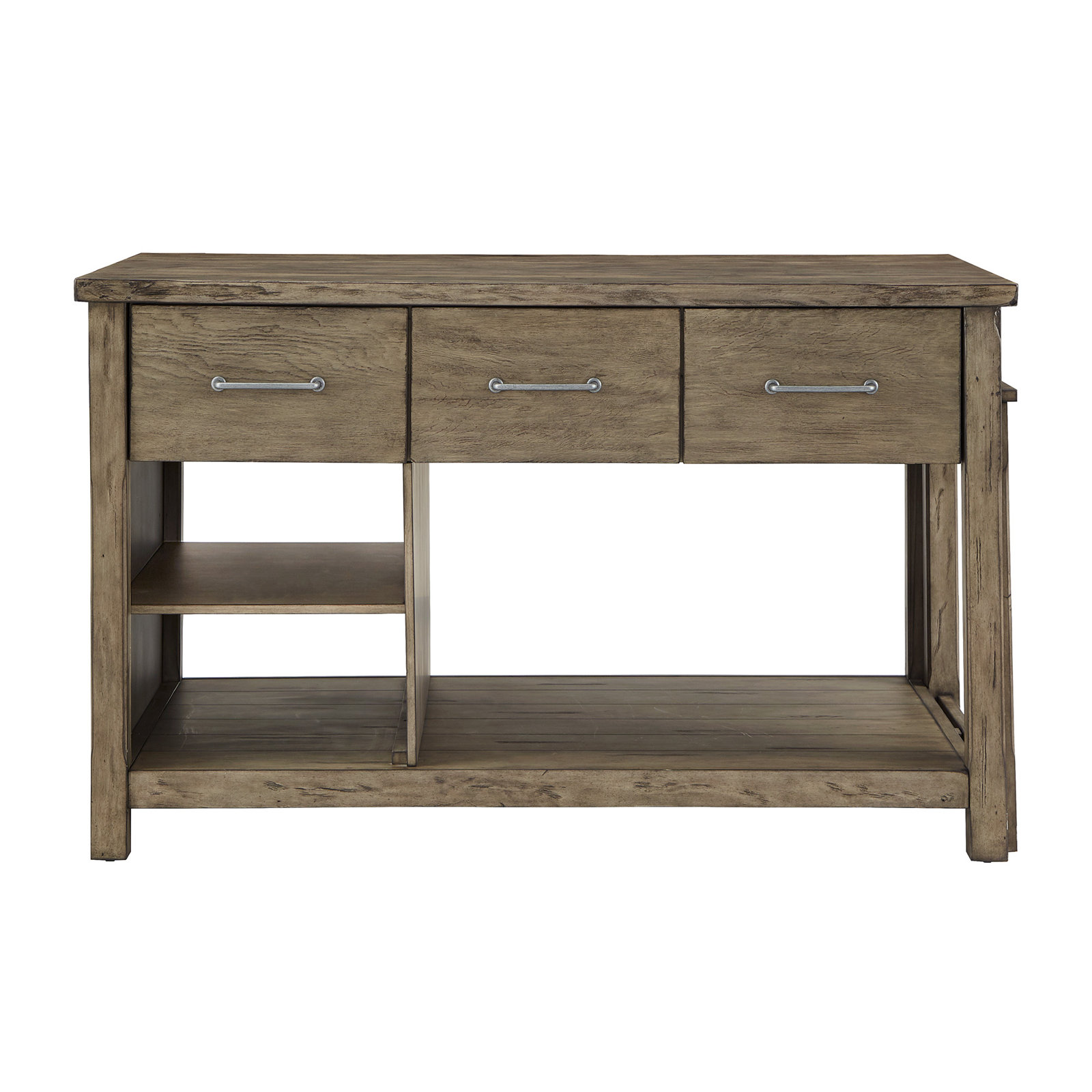 Tinka 3-Drawer Rectangle Pine Kitchen Island , Carbonized Pine, Gray