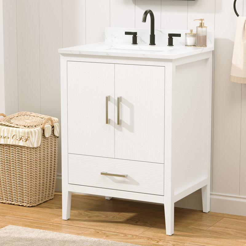 Meuble-lavabo simple 24 po avec comptoir en quartz, Blanc