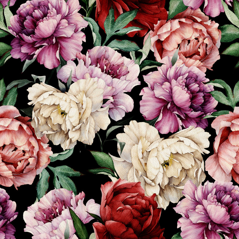 Murale 4 pièces Knightstown Peony, Rouge/vert, L 8,33 pi x l 100 po