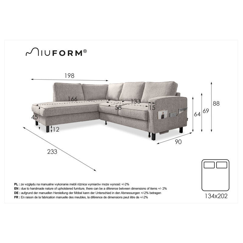 Molly Corner Sofa Bed, Dark Grey, Left Hand Facing