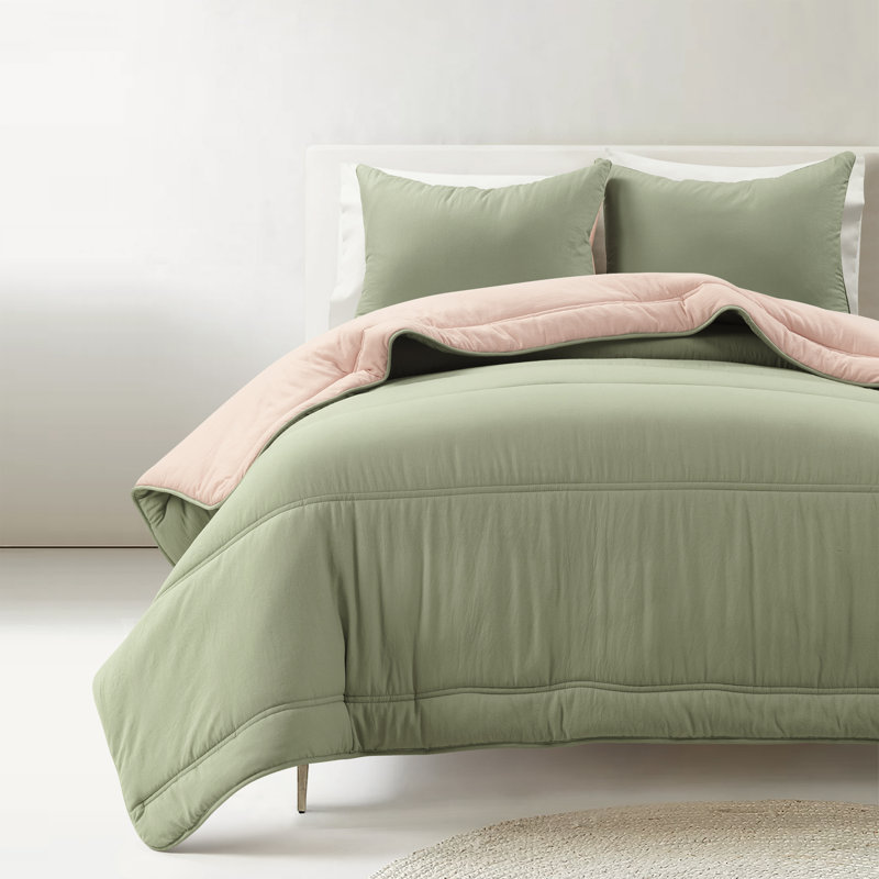 Oslo Soft Reversible Quilted Comforter Set, Queen Comforter + 2 Standard Shams, Pink
