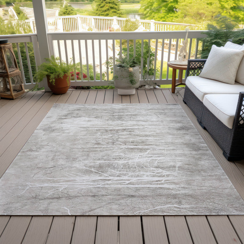 Tapis argenté intérieur / extérieur lavable à la machine Xhevrie, Rectangle 10 pi x 14 pi