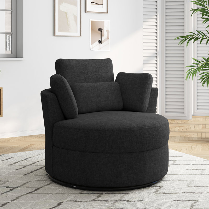 Fauteuil pivotant rembourré avec coussins Niama, Mélange de polyester noir / polyester