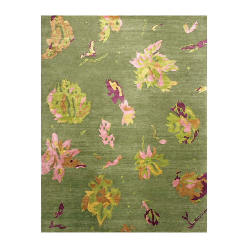 Capri Hand Knotted Floral Area Rug in Chartreuse/Yellow/Magenta/Rose, Rectangle 8' x 10'
