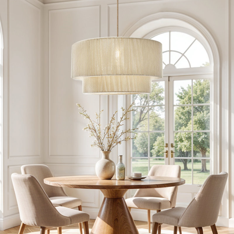 Ardita 1 - Light Drum Pendant – 24", 28'', 32''  Double-Layered Jute Hardwired Light Fixture for Dining Room or Kitchen Island in Organic Boho Style