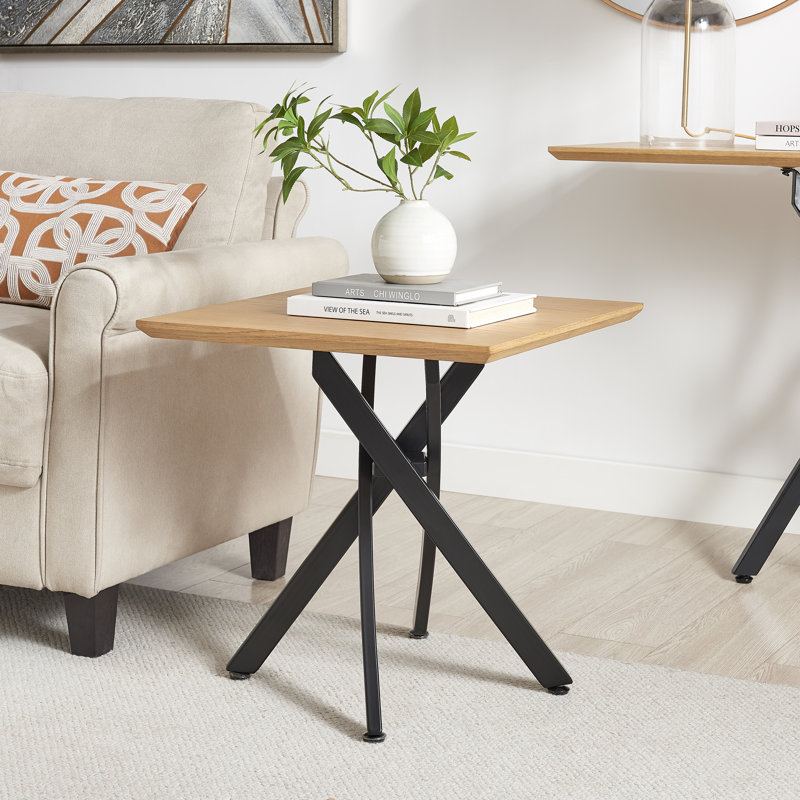 Lenworth Cross Legs End Table, Oak Wood