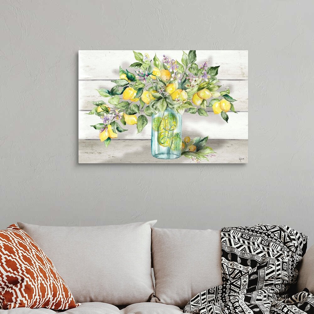 August Grove® Watercolor Lemons in Mason Jar Landscape by Tre Sorelle ...