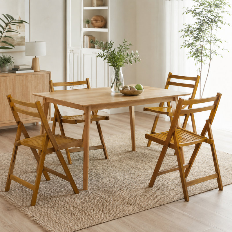 Ensemble de 4 chaises pliantes en bois massif Inbox Zero Lastra