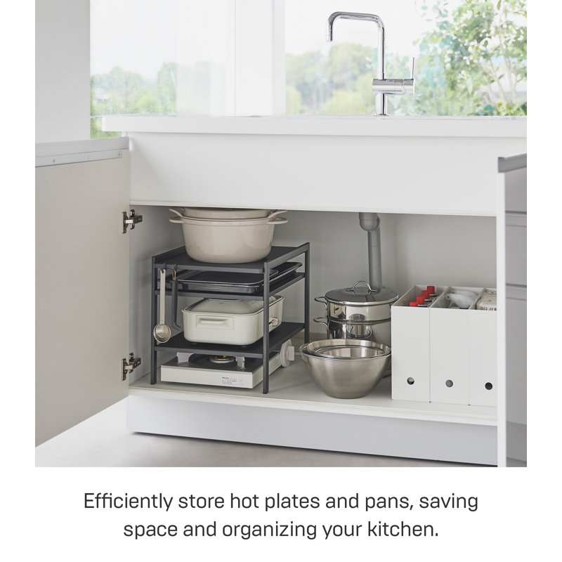 Black Adjustable Three-Tier Steel Cabinet Storage Rack