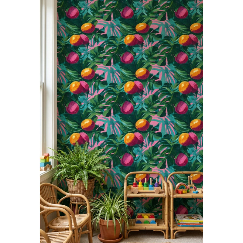 Papier peint à motif de feuilles tropicales, Peler et coller
