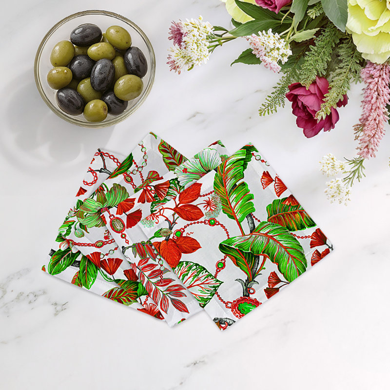 Plumeria Cotton Sateen Cocktail Napkins, Red