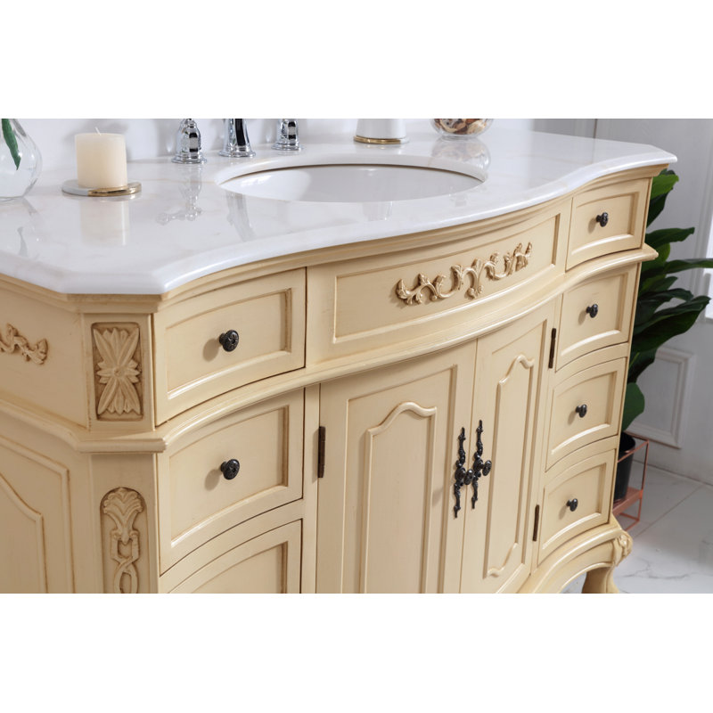 Ensemble de meuble-lavabo simple 48 po Lunette, Beige antique clair, Blanc/brun