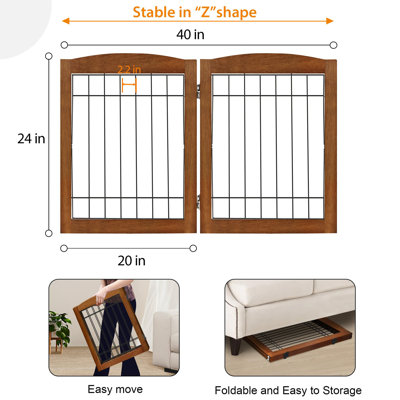 Barrière autoportante pliable pour animaux en bois, barrière pour chien en bois massif avec panneaux en fil d'acier pour une utilisation intérieure