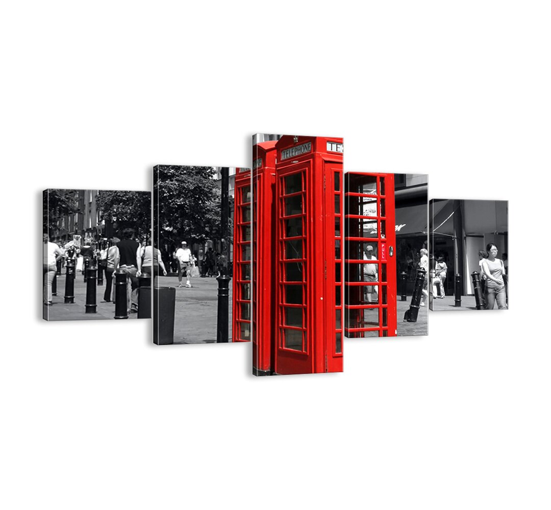 5-tlg. Leinwandbilder-Set Telephone Box in Red