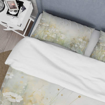 Green Beige Serene Meadows II BeddingMicrofiber / Polyester Duvet Cover Set