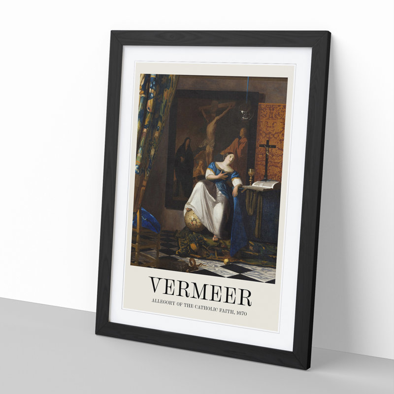 Allegory of the Catholic Faith by Johannes Vermeer - Picture Frame Painting, Black Framed, 48cm H x 36cm W x 2cm D