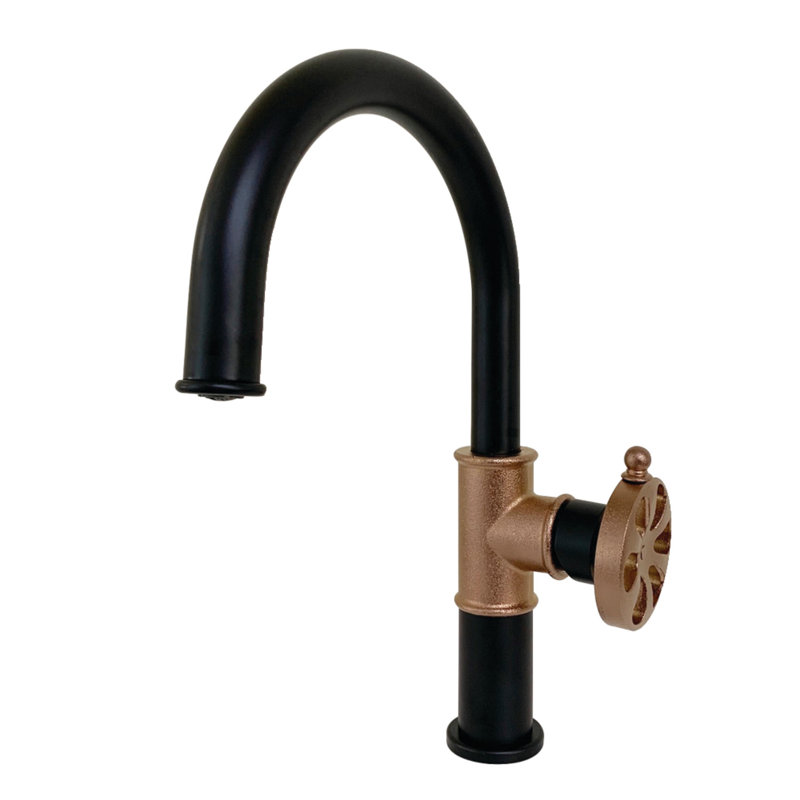 Robinet pour salle de bain à un trou avec ensemble de drain Eagan, Noir mat / Or rose