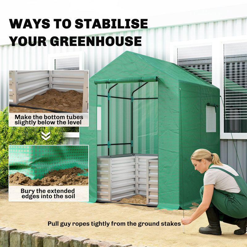 Serre avec jardin surélevé, serre extérieure, vert, Vert / Argent