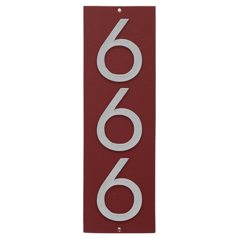 Plaque d’adresse murale flottante linéaire, Rouge brique, Argent, Oui