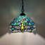 Luminaire suspendu Kleist Tiffany avec libellule en verre coloré bleu vert l 12 po x P 12 po x H 60 po