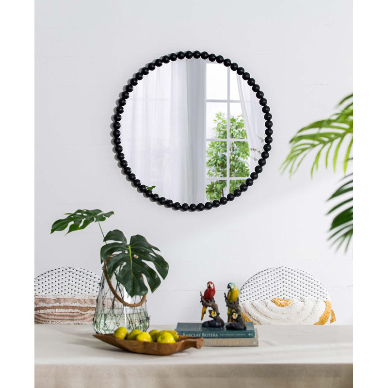 Circle Mirror With Metal Beaded Frame