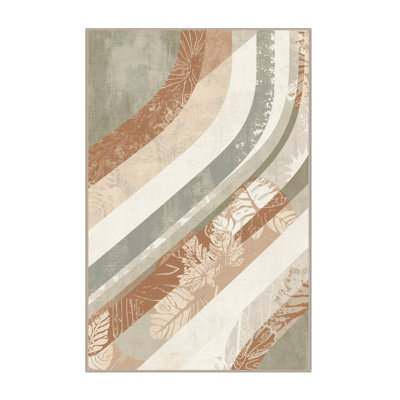 Machine Washable Ovaline Tropical Arc Rug in Beige – Beige Binding