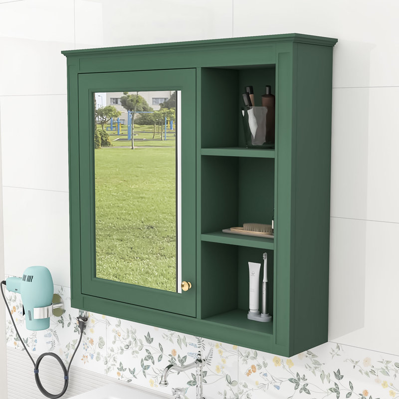 Armoire à pharmacie murale avec miroir et rangement dissimulé Xhoana, Vert
