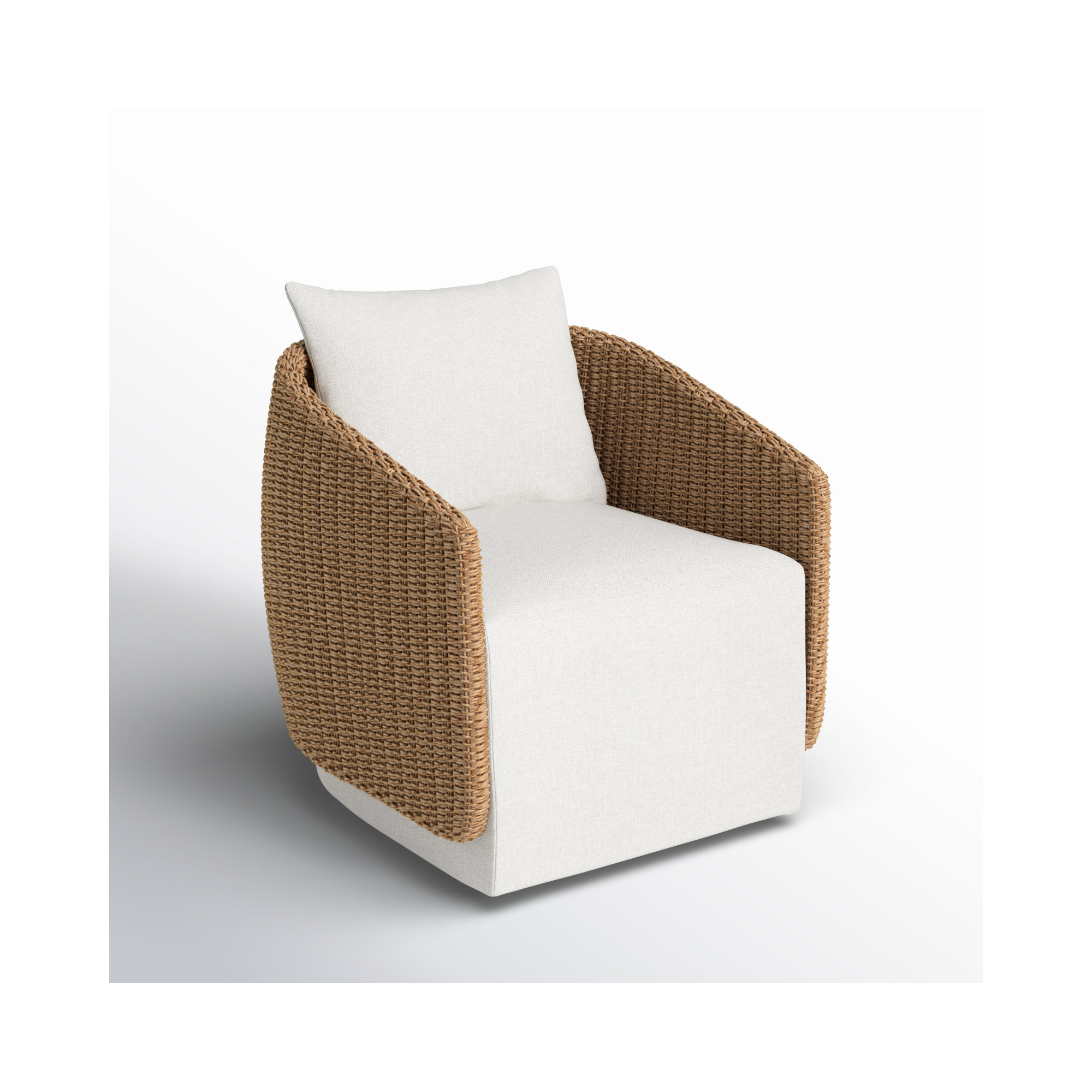 Odyn Swivel Wicker Outdoor Lounge Chair, Alessi Linen, Faux Dark Hyacinth
